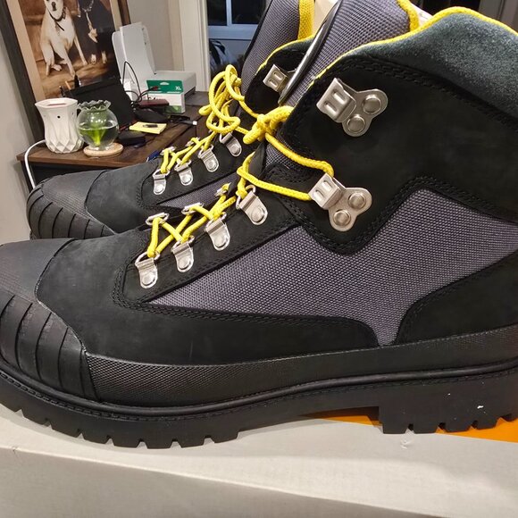TIMBERLAND HERITAGE RUBBER TOE HIKER BOOTS MEN SHOES Black / Green Nubuck SZ 10 - Picture 1 of 15
